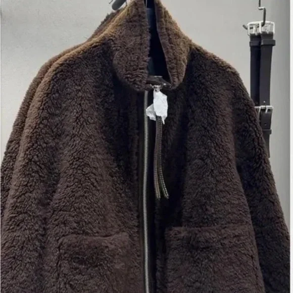 Zara NWT faux shearling double faced jacket dark brown ZW Collection 3548/242 - Picture 10 of 13